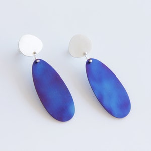 Sterling Silver & Titanium Pebble Drop earrings, Statement Earrings, Summer Earrings, Royal Blue, Sapphire Blue, Purple, Beach Jewelry image 1