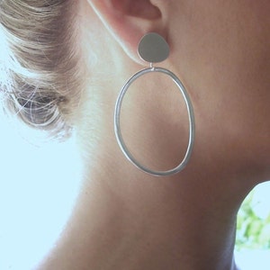 Sterling Silver Pebble & Abstract Hoop Earrings, Gift for her, Statement Earrings, Organic Shapes, Silver Hoops, Boho Hoops, Beach style image 2