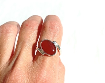 Carnelian Cabochon Sterling Silver Ring: Handmade Warm Red/Orange Gemstone Ring, Fall Jewelry