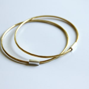Thin Brass and Sterling Silver Bangles, Set of Two, Stackable Bangle Set, Minimalist Bangles image 5