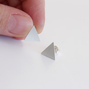 Triangle stud earrings, Gift for her, Girlfriend, Sterling Silver Geometric triangle earrings, Minimalist studs, Everyday Triangle Posts image 4