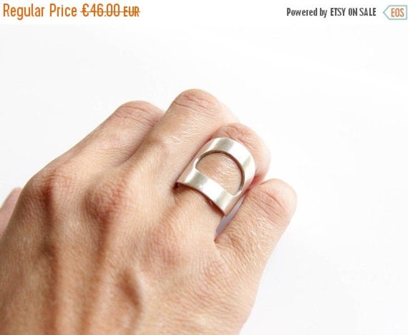 Silver Statement Ring, Sterling Silver Geometric Ring with Oval CutOut, Minimalist Ring, Wide Silver Ring, Gift, Women, Geometric Ring image 2