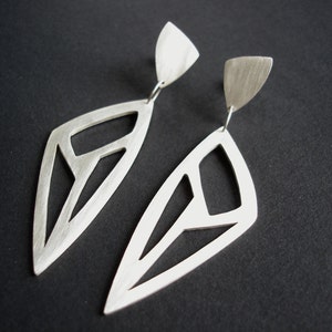 Sterling Silver Statement Earrings, Triangle CutOut Earrings, Gift, Lotus Leaf, Minimalist Earrings, Triangle Drop Earrings, Geometric image 4