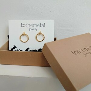 Gold Plated Twisted Wire Double Hoops, Small Gold Hoops, Minimalist Hoops, Gold Everyday Hoops, Dangling Hoops, Gift, Twisted Hoops image 4