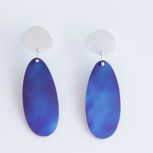 Sterling Silver & Titanium Pebble Drop earrings, Statement Earrings, Summer Earrings, Royal Blue, Sapphire Blue, Purple, Beach Jewelry image 2