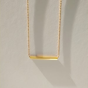 24K Gold Plated Bar Necklace, Gift, Line Necklace, Ball Chain, Dainty Necklace, Layering Silver Necklace, Square tube necklace image 3