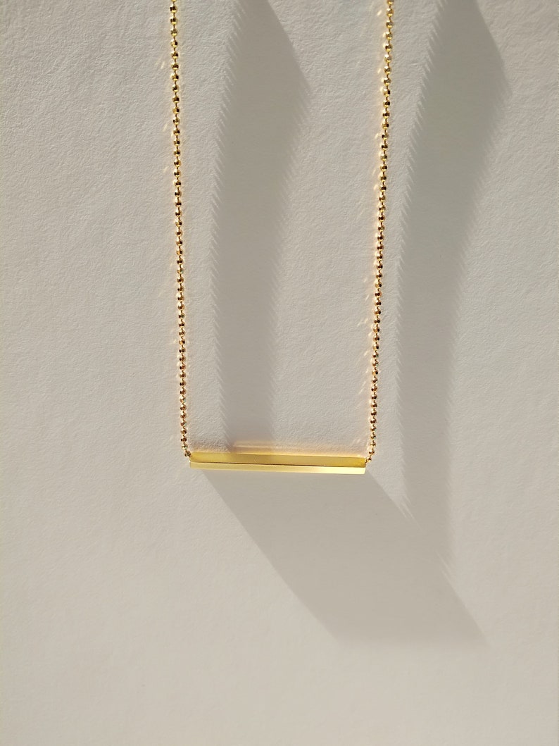 24K Gold Plated Bar Necklace, Gift, Line Necklace, Ball Chain, Dainty Necklace, Layering Silver Necklace, Square tube necklace image 3