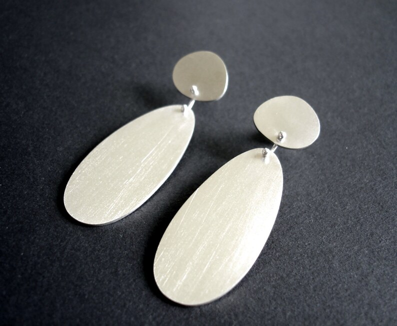 Sterling Silver Pebble Drop Earrings, Organic Shaped Earrings, Minimalist, Summer, Beach Pebble, Gift, Statement Earrings, Long Drop Earring image 3