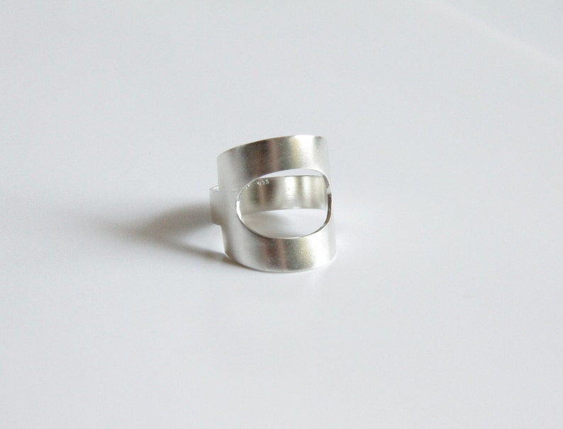 Silver Statement Ring, Sterling Silver Geometric Ring with Oval CutOut, Minimalist Ring, Wide Silver Ring, Gift, Women, Geometric Ring image 3