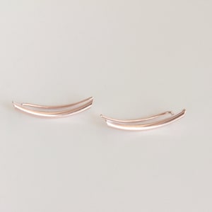 Rose Gold Bar Ear Climbers, Gift for her, Ear Cuff, Rose gold plated sterling silver curved bar ear crawlers, rose gold ear pin, gift women