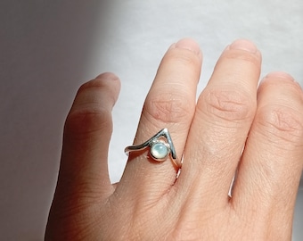 Dainty Sterling Silver Chevron Ring: Mother of Pearl, Handmade Greek Jewelry