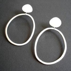 Sterling Silver Pebble & Abstract Hoop Earrings, Gift for her, Statement Earrings, Organic Shapes, Silver Hoops, Boho Hoops, Beach style image 4