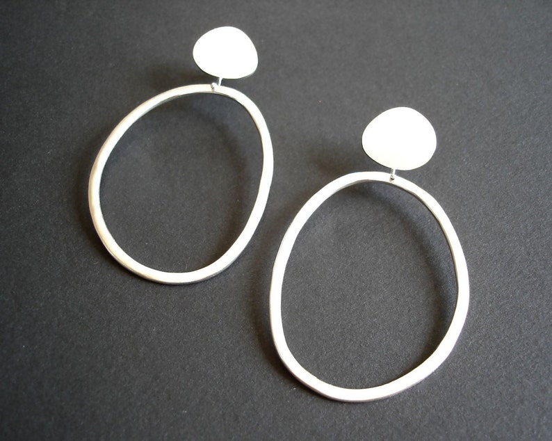 Sterling Silver Pebble & Abstract Hoop Earrings, Gift for her, Statement Earrings, Organic Shapes, Silver Hoops, Boho Hoops, Beach style image 4