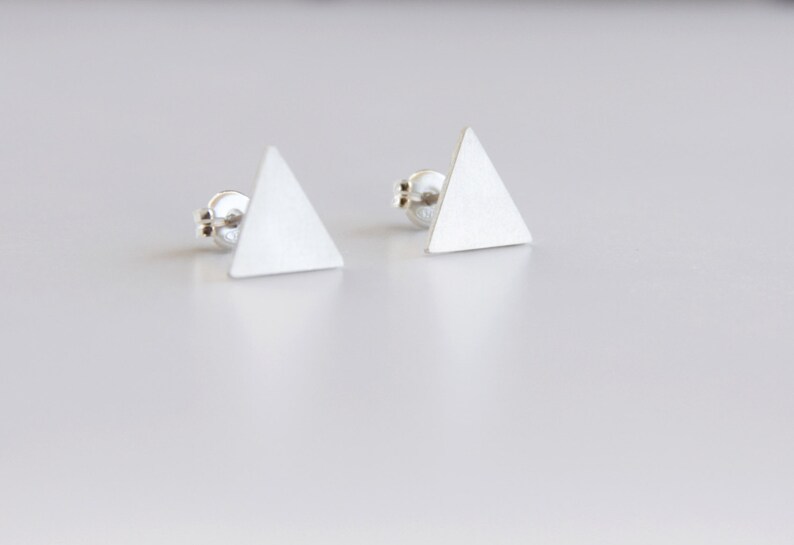 Triangle stud earrings, Gift for her, Girlfriend, Sterling Silver Geometric triangle earrings, Minimalist studs, Everyday Triangle Posts image 3