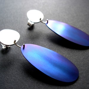 Sterling Silver & Titanium Pebble Drop earrings, Statement Earrings, Summer Earrings, Royal Blue, Sapphire Blue, Purple, Beach Jewelry image 4