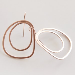 Rose Gold Double Hoop Earrings, Gift for her, Rose Gold plated sterling hoops, Statement Earrings, Organic Shaped Earrings, Silver hoops image 3