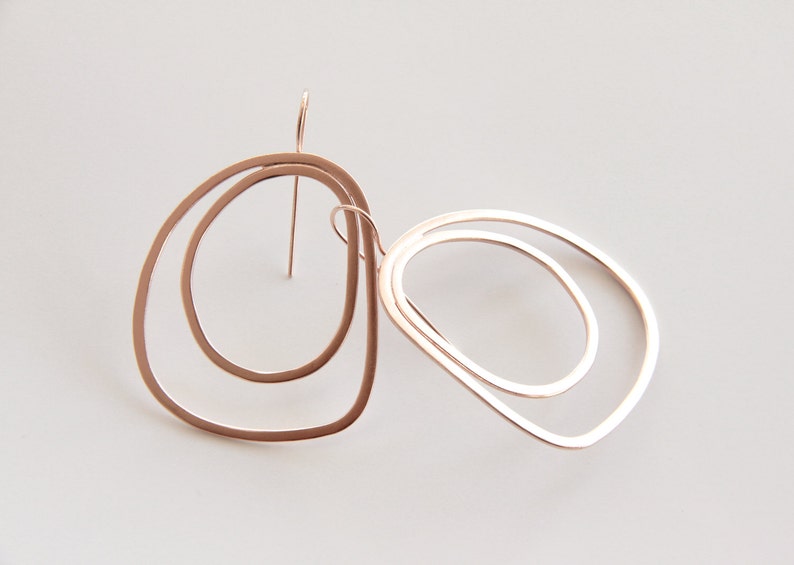 Rose Gold Double Hoop Earrings, Gift for her, Rose Gold plated sterling hoops, Statement Earrings, Organic Shaped Earrings, Silver hoops image 3