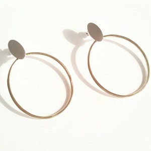 Boho Hoops, Gift For Her, Oval Sterling Silver Stud & Oval Brass Hoop Earrings, Statement Hoop Earrings, Minimalist Hoops, Boho summer Hoops image 3