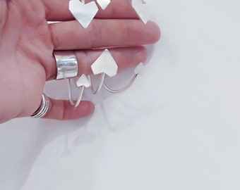 Silver Heart Cuff Bracelet, Valentine's Day Gift, Two Hearts Silver Bracelet, Silver geometric heart cuff, Love Bracelet, Girlfriend
