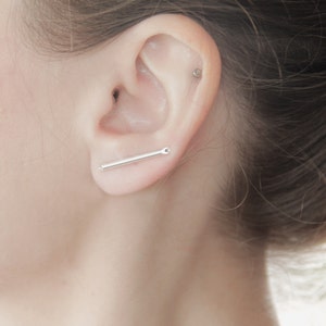 Silver Bar Ear Climbers, Ear Cuff, Ear Sweeps, Simple Ear Crawler, Gift for her, Minimalist Sterling silver ear pins, Pick Single Or Pair