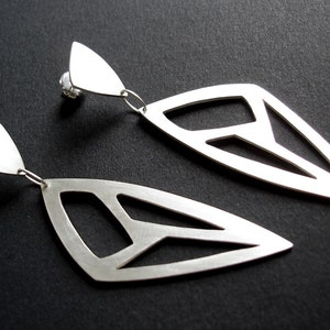 Sterling Silver Statement Earrings, Triangle CutOut Earrings, Gift, Lotus Leaf, Minimalist Earrings, Triangle Drop Earrings, Geometric image 3