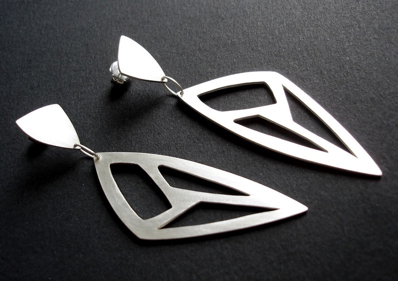 Sterling Silver Statement Earrings, Triangle CutOut Earrings, Gift, Lotus Leaf, Minimalist Earrings, Triangle Drop Earrings, Geometric image 3