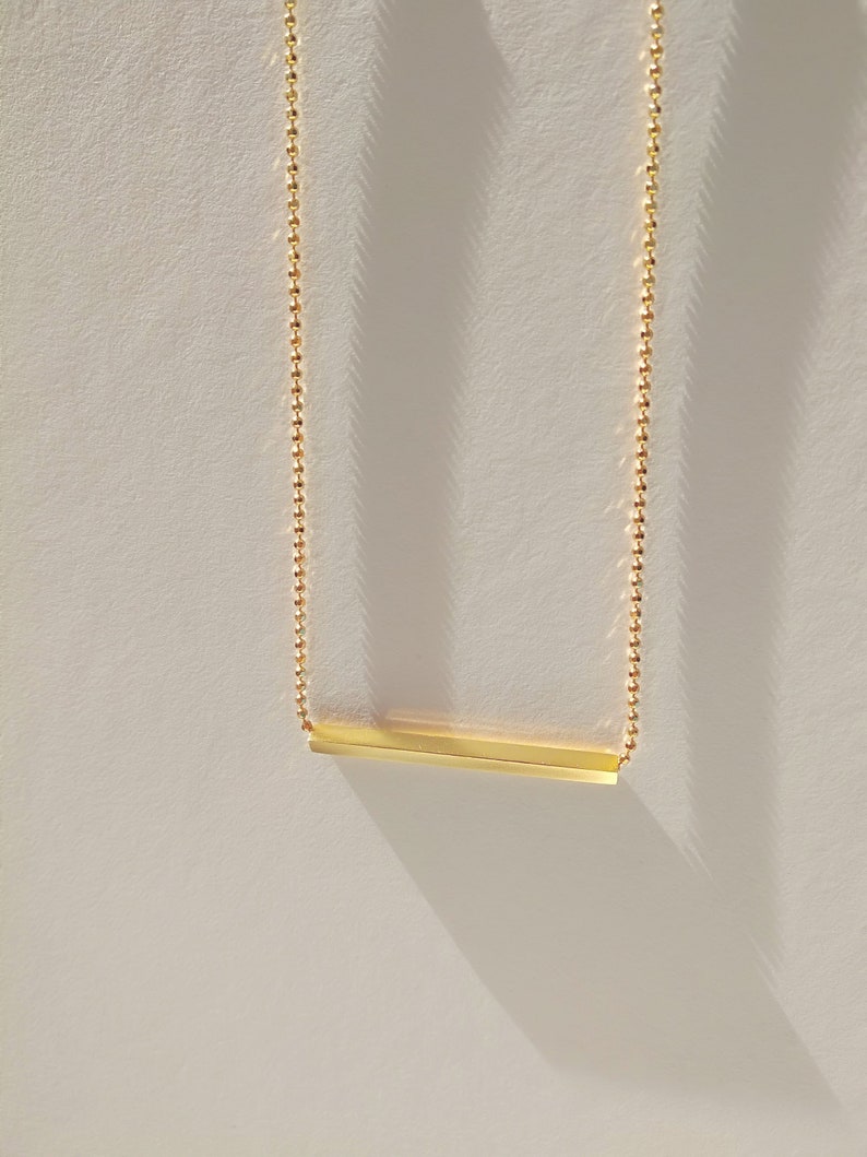 24K Gold Plated Bar Necklace, Gift, Line Necklace, Ball Chain, Dainty Necklace, Layering Silver Necklace, Square tube necklace image 1