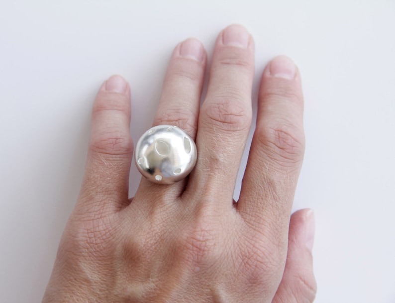 Sterling Silver Bubble Ring, Statement Ring, Gift for her, Domed Circle Ring, Geometric Cut Outs Ring, Minimalist Ring, Unique RIng, Women image 3