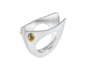Geometric Sterling Silver Pinky Ring: Brass Dot Statement Ring
