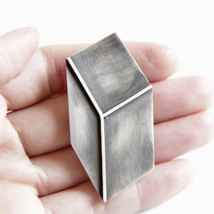 Oxidized Sterling Silver Geometric Brooch: 3D Cube Statement Pin