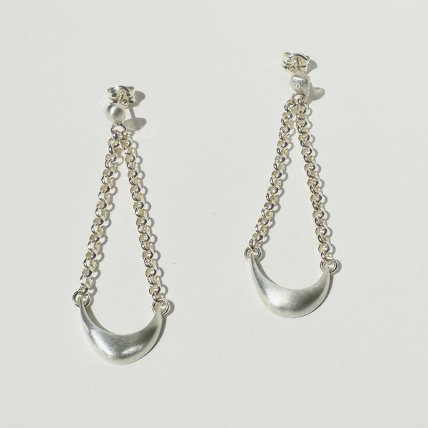 Sterling Silver Miro Dangle Earrings W/Rolo Chain, Gift, Statement Chain Earrings, Joan Miro, Minimalist Earrings, Long Silver Earrings