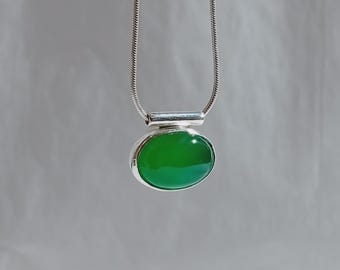 Dark Green Agate Gemstone Pendant Necklace, handmade Greek jewelry