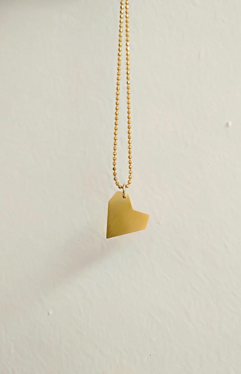 Love, Gold Heart necklace, 24K Gold Plated Asymmetrical Heart Necklace, Geometric Heart Necklace, Minimalist Heart, Valentine's Day Gift image 1