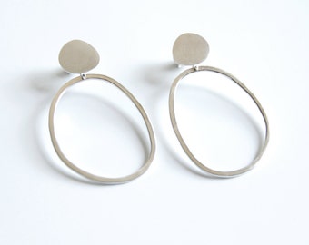 Sterling Silver Pebble Hoop Earrings: Abstract Boho Statement Jewelry