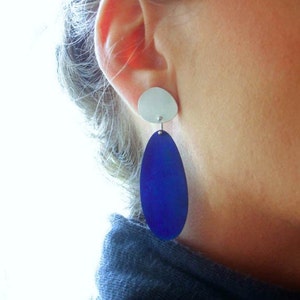Sterling Silver & Titanium Pebble Drop earrings, Statement Earrings, Summer Earrings, Royal Blue, Sapphire Blue, Purple, Beach Jewelry image 3