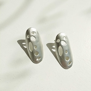 Handmade Sterling Silver Oval Bubble Earrings: Domed Cutout Studs