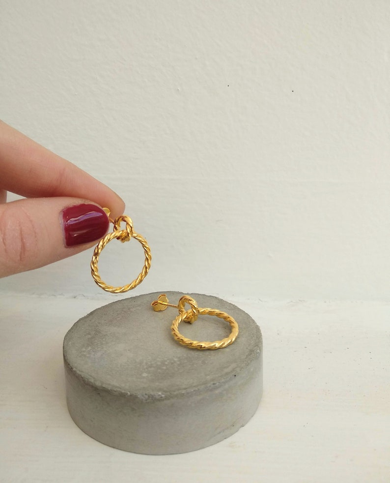 Gold Plated Twisted Wire Double Hoops, Small Gold Hoops, Minimalist Hoops, Gold Everyday Hoops, Dangling Hoops, Gift, Twisted Hoops image 1