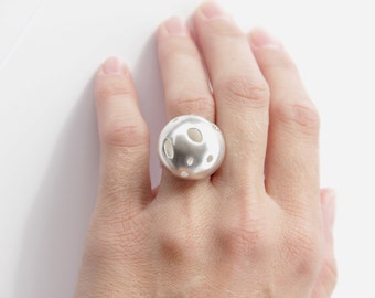 Sterling Silver Bubble Ring, Statement Ring, Gift for her, Domed Circle Ring, Geometric Cut Outs Ring, Minimalist Ring, Unique RIng, Women