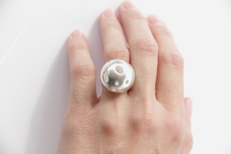 Sterling Silver Bubble Ring, Statement Ring, Gift for her, Domed Circle Ring, Geometric Cut Outs Ring, Minimalist Ring, Unique RIng, Women image 1