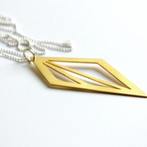 Gold Rhombus Pendant Necklace, 24K Gold Plated Silver Geometric Rhombus Necklace W/ Triangle CutOuts , Gift, Layering Necklace, Statement