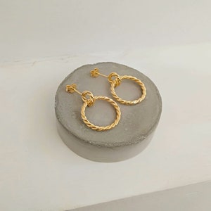 Gold Plated Twisted Wire Double Hoops, Small Gold Hoops, Minimalist Hoops, Gold Everyday Hoops, Dangling Hoops, Gift, Twisted Hoops image 2