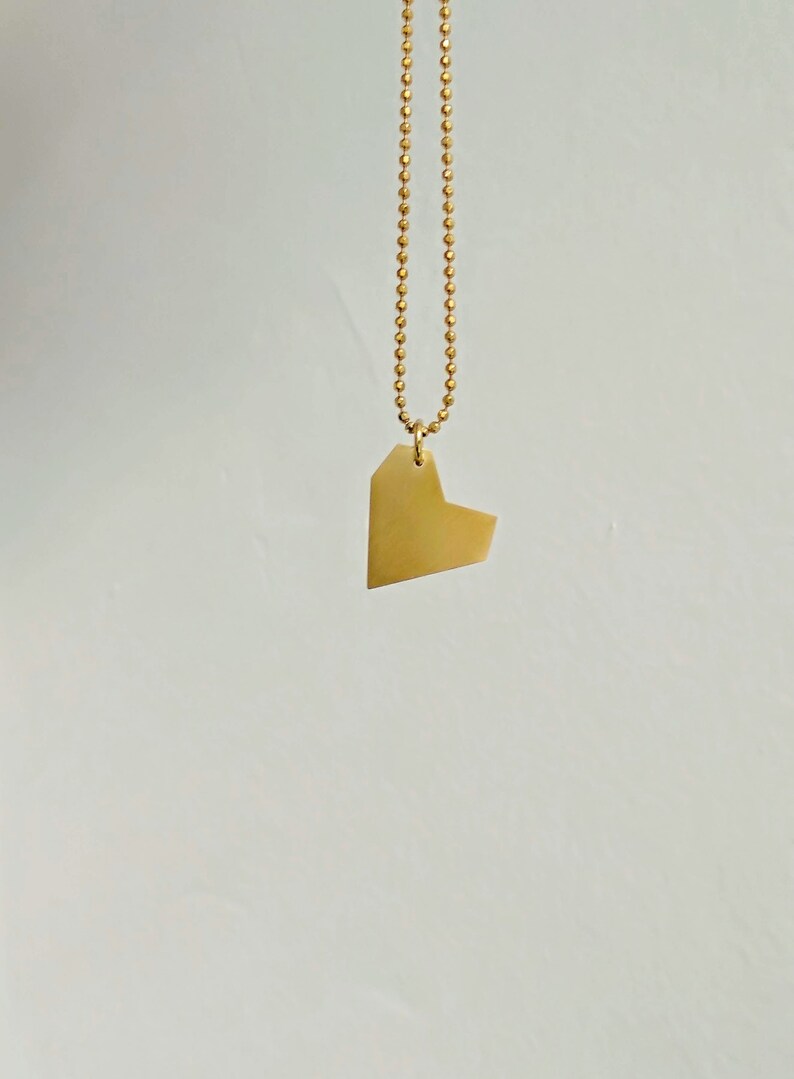 Love, Gold Heart necklace, 24K Gold Plated Asymmetrical Heart Necklace, Geometric Heart Necklace, Minimalist Heart, Valentine's Day Gift image 4