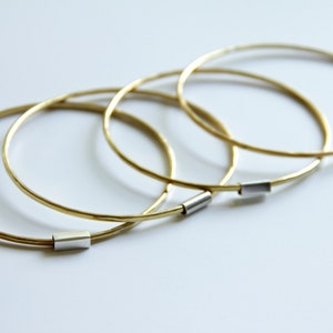 Thin Brass and Sterling Silver Bangles, Set of Two, Stackable Bangle Set, Minimalist Bangles image 4