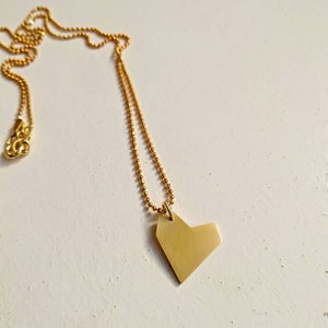 Love, Gold Heart necklace, 24K Gold Plated Asymmetrical Heart Necklace, Geometric Heart Necklace, Minimalist Heart, Valentine's Day Gift image 2