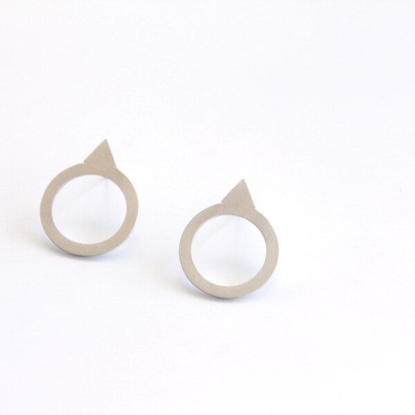 Sterling Silver Geometric Stud earrings, Triangle & Circle CutOut post earrings, Gift, Everyday studs, Minimalist earrings, Women