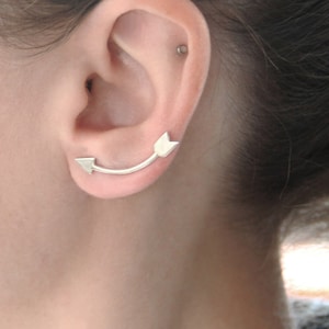 Silver arrow ear climbers, ear cuff, Gift for her, Sterling Silver minimalist ear crawlers, ear pins, Pick Single Or Pair, Valentine&#39;s gift