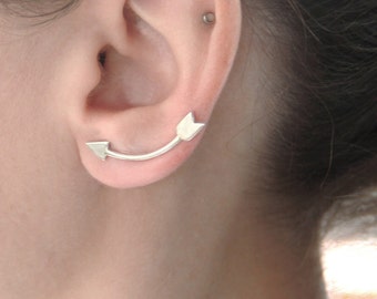 Grimpeurs d'oreille de flèche d'argent, manchette d'oreille, cadeau pour elle, chenilles d'oreille minimalistes en argent sterling, épingles d'oreille, Pick Single Or Pair, cadeau de la Saint-Valentin