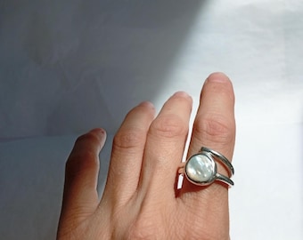 Handmade Sterling Silver Mother of Pearl Ring: Greek Mediterranean Jewelry