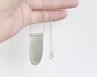 Sterling Silver Arch Pendant Necklace, Dainty Silver Chain, Layering Necklace, Gift, Silver Geometric Pendant, Oval, Secant, Women,