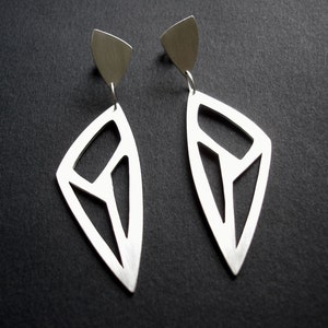 Sterling Silver Statement Earrings, Triangle CutOut Earrings, Gift, Lotus Leaf, Minimalist Earrings, Triangle Drop Earrings, Geometric image 5